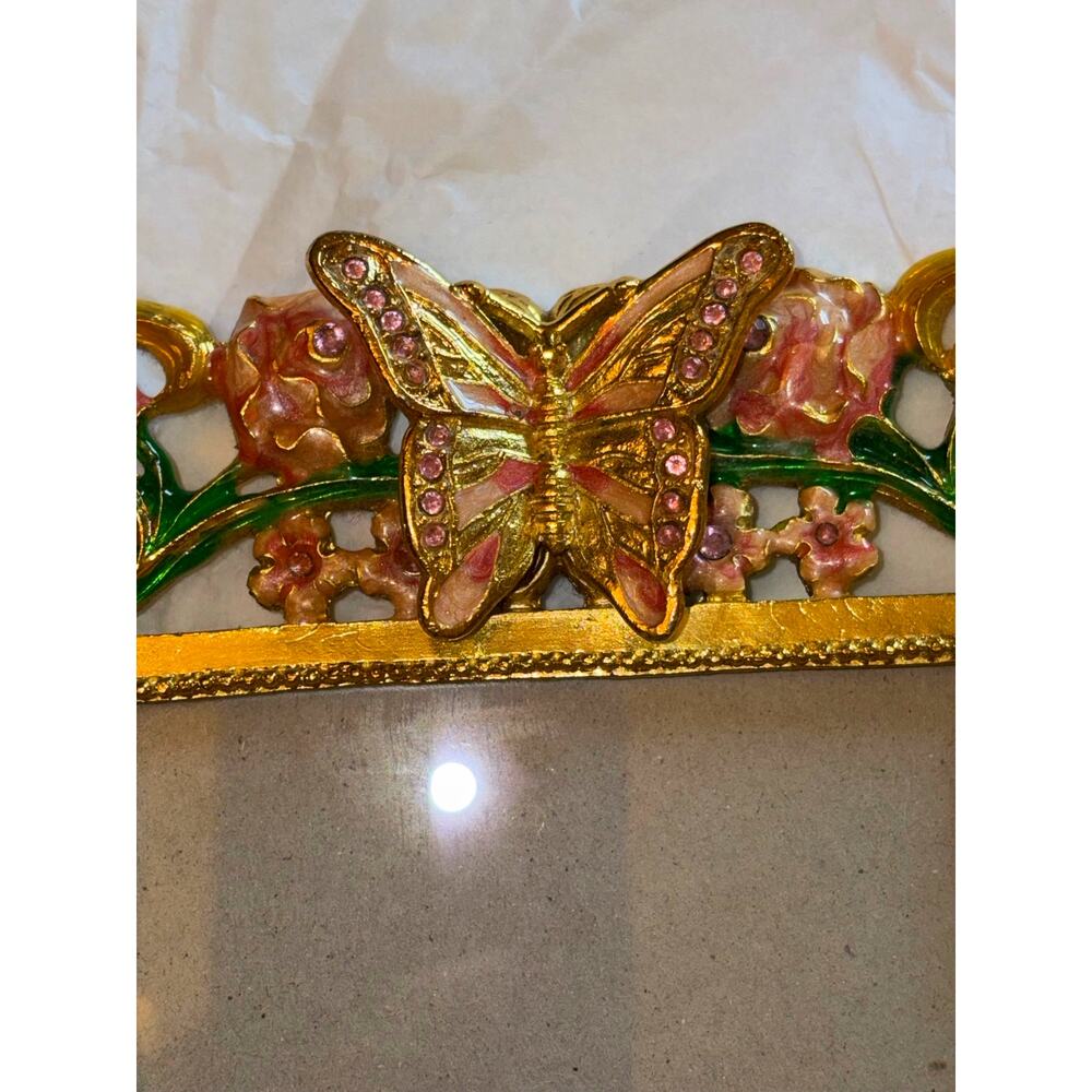 Butterfly Rhinestone Enamel Vintage Picture Photo Frame - Picture 2 of 12